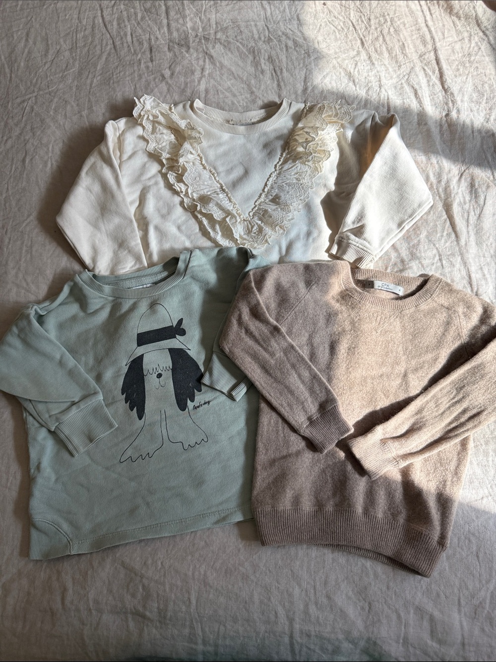 3 Girl Sweaters 1 Bobo Choses 1 Zara Cream Lace-Trim 1 Cashmere Crew Sweater Sz5